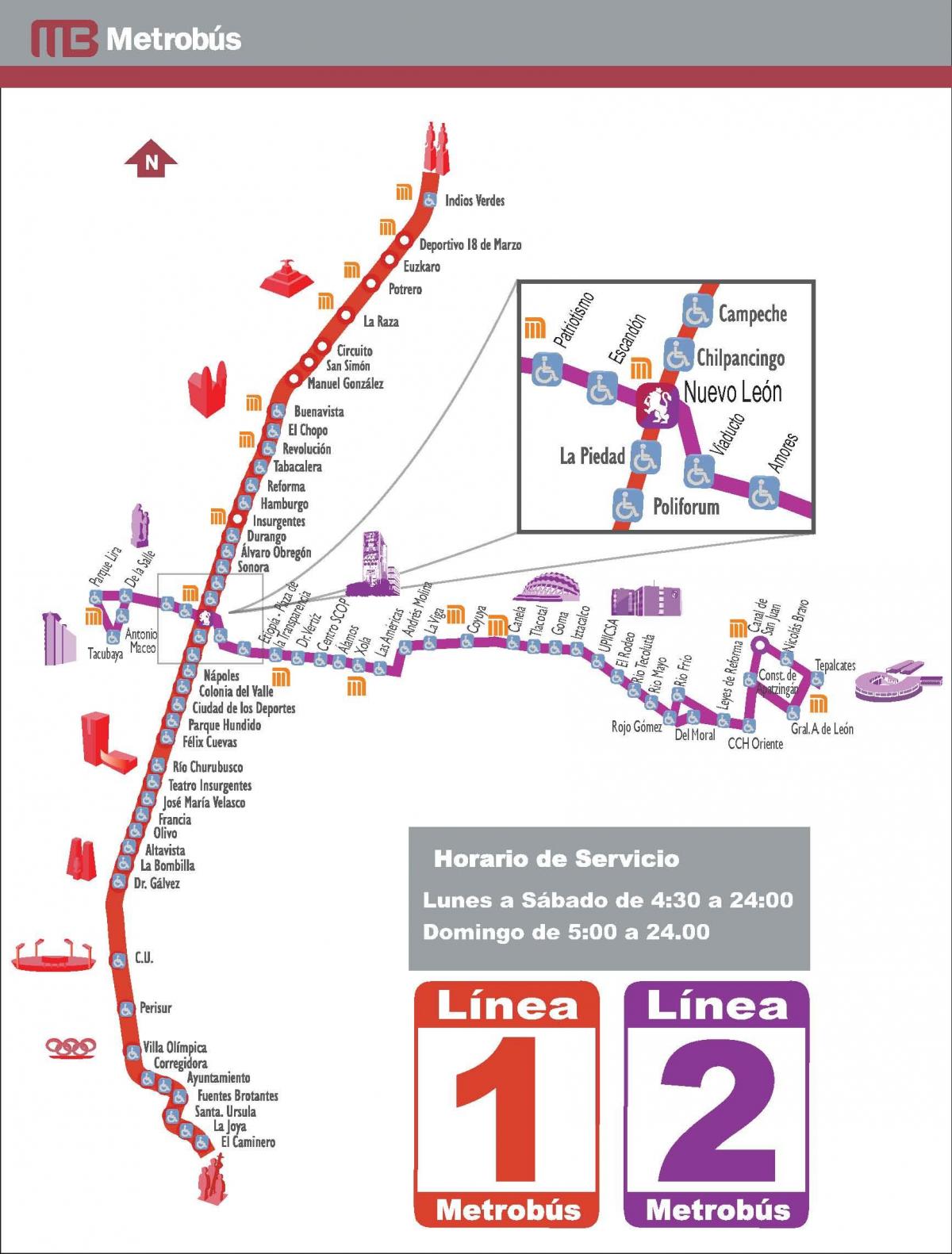 harta e metrobus në Meksiko